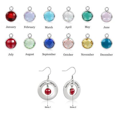 Personalized Stainless Steel Jewelry- Circle Earrings With Birthstones Jewelry- Dangle Drop Earrings For Women- Customized Jewelry For Women - Personalized Jewel
