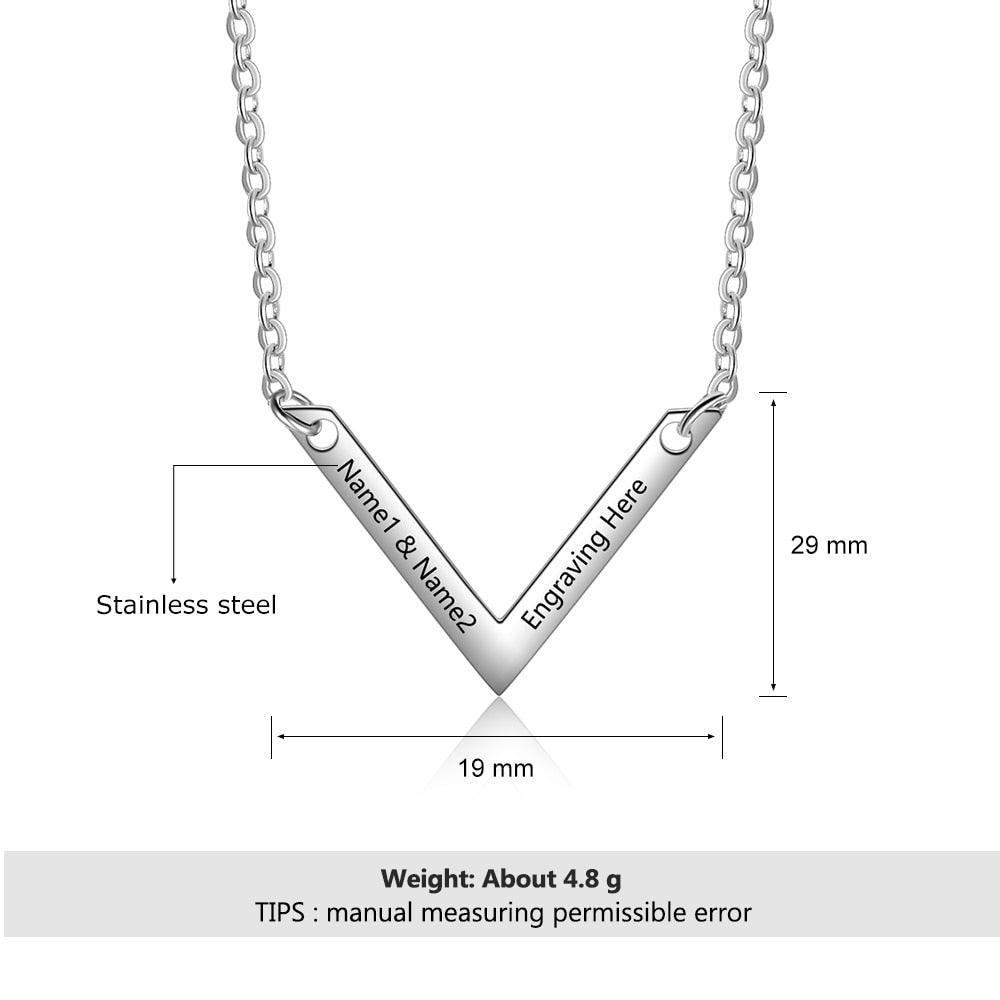 Personalized Stainless Steel Jewelry Necklace with V-shaped Engrave Name Pendant, Gift for Women - Personalized Jewel