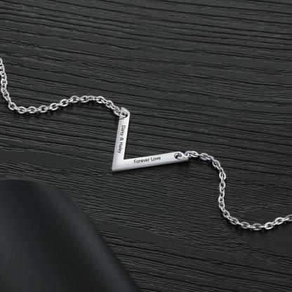 Personalized Stainless Steel Jewelry Necklace with V-shaped Engrave Name Pendant, Gift for Women - Personalized Jewel