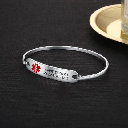 Personalized Stainless Steel Medical Alert ID Bracelets for Men & Women with Name Engraving & 2 Color Options, Emergency Unisex Bangles - Personalized Jewel