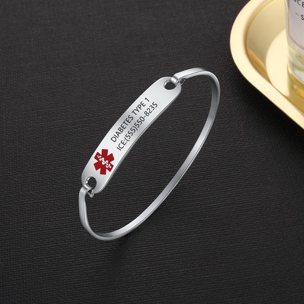 Personalized Stainless Steel Medical Alert ID Bracelets for Men & Women with Name Engraving & 2 Color Options, Emergency Unisex Bangles - Personalized Jewel