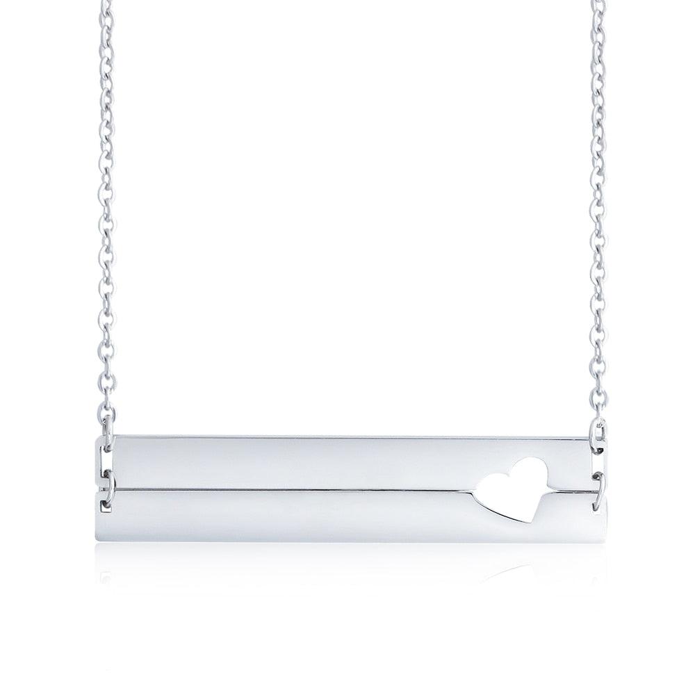 Personalized Stainless Steel Name Bar with Heart Pendant Necklace, Customized Gift for Women - Personalized Jewel