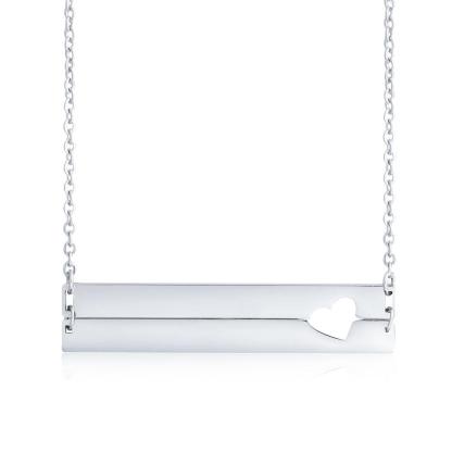 Personalized Stainless Steel Name Bar with Heart Pendant Necklace, Customized Gift for Women - Personalized Jewel
