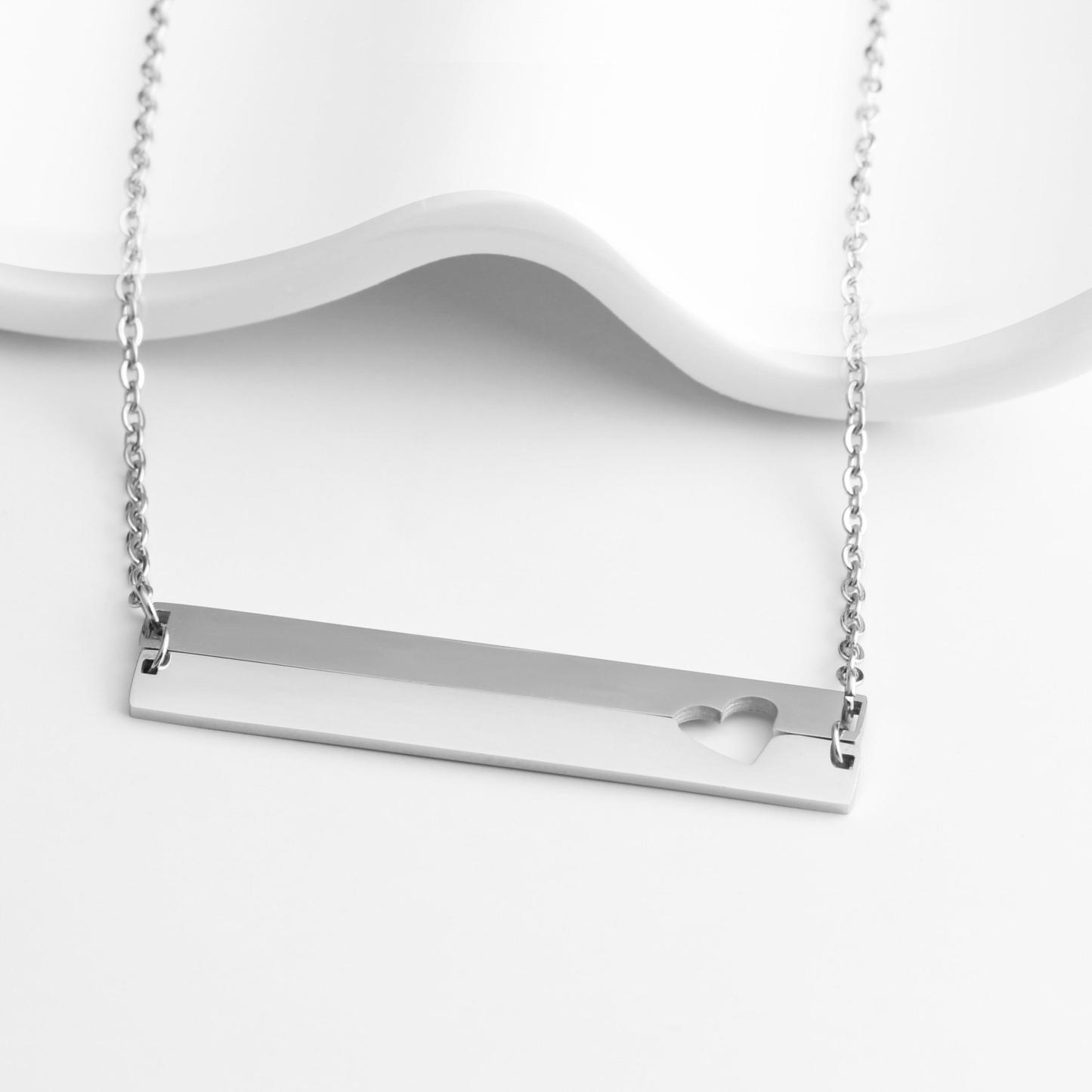 Personalized Stainless Steel Name Bar with Heart Pendant Necklace, Customized Gift for Women - Personalized Jewel