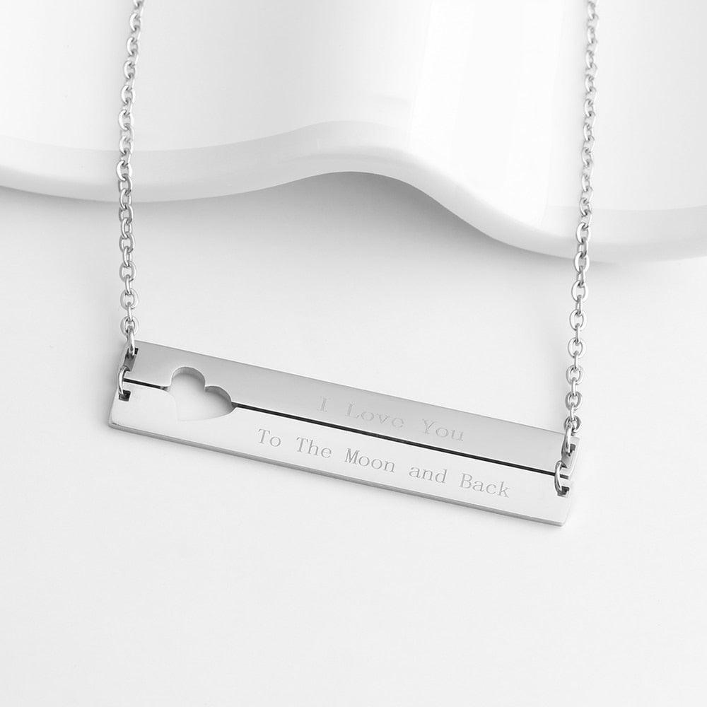 Personalized Stainless Steel Name Bar with Heart Pendant Necklace, Customized Gift for Women - Personalized Jewel