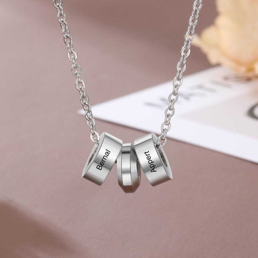 Personalized Stainless Steel Name Engraved Beads Pendant Necklace for Boyfriend / Father-Personalized Jewels