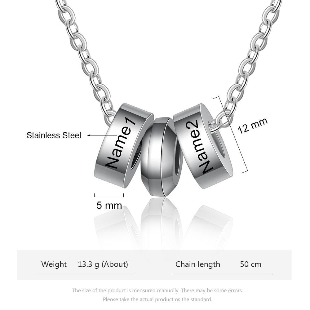 Personalized Stainless Steel Name Engraved Beads Pendant Necklace for Boyfriend / Father - Personalized Jewel