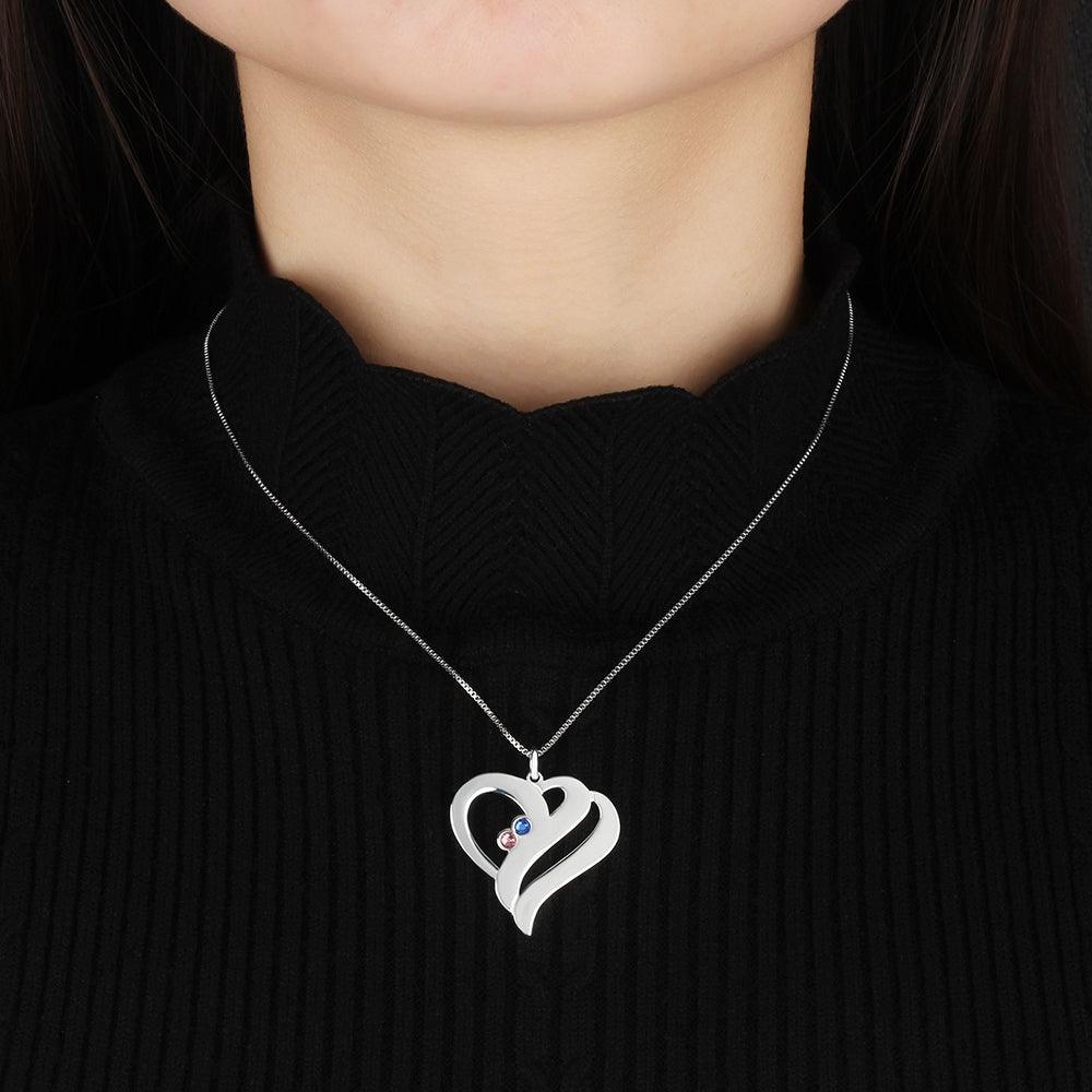 Personalized Stainless Steel Necklace - Heart Shaped Pendant - Two Custom Names & Birthstones - Customized Gifts - Personalized Jewel