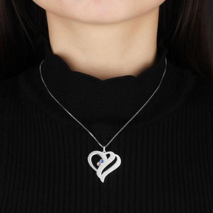 Personalized Stainless Steel Necklace - Heart Shaped Pendant - Two Custom Names & Birthstones - Customized Gifts - Personalized Jewel