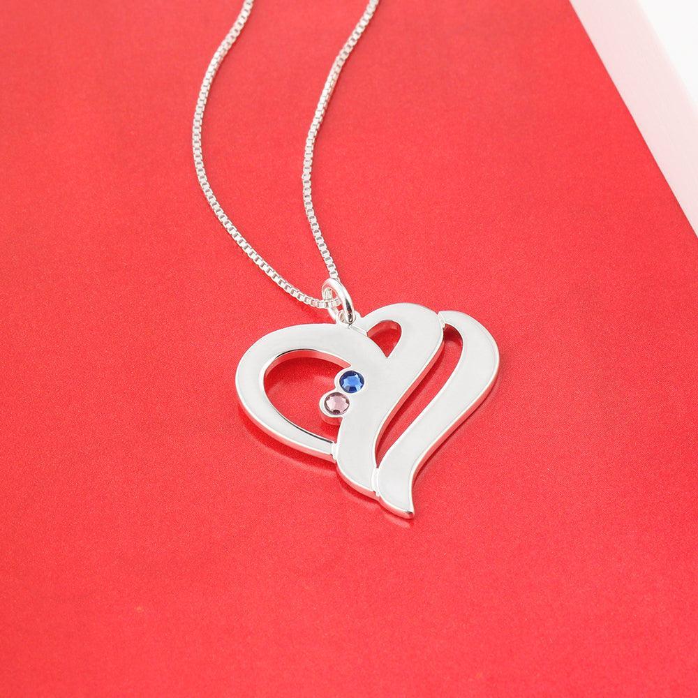 Personalized Stainless Steel Necklace - Heart Shaped Pendant - Two Custom Names & Birthstones - Customized Gifts - Personalized Jewel