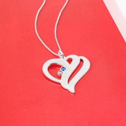Personalized Stainless Steel Necklace - Heart Shaped Pendant - Two Custom Names & Birthstones - Customized Gifts - Personalized Jewel