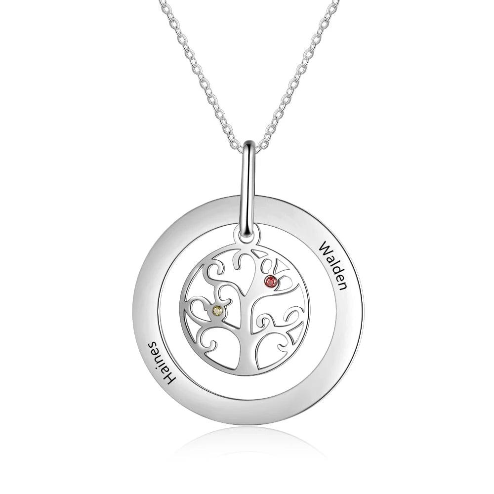Personalized Stainless Steel Necklace with Customized 2 Birthstone Tree of Life Pendant, Gift for Mother - Personalized Jewel