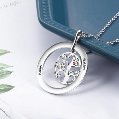 Personalized Stainless Steel Necklace with Customized 2 Birthstone Tree of Life Pendant, Gift for Mother - Personalized Jewel