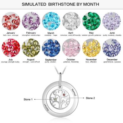 Personalized Stainless Steel Necklace with Customized 2 Birthstone Tree of Life Pendant, Gift for Mother - Personalized Jewel