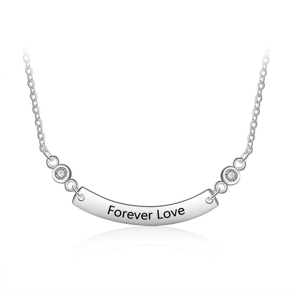Personalized Stainless Steel Necklace With Customized Engrave Curved Name Bar Pendant, Trendy Gift For Girls - Personalized Jewel