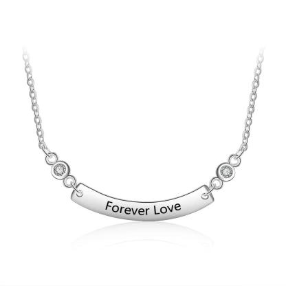 Personalized Stainless Steel Necklace With Customized Engrave Curved Name Bar Pendant, Trendy Gift For Girls - Personalized Jewel