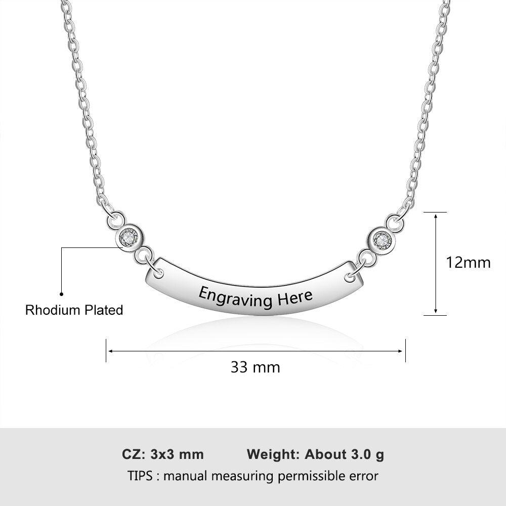 Personalized Stainless Steel Necklace With Customized Engrave Curved Name Bar Pendant, Trendy Gift For Girls - Personalized Jewel