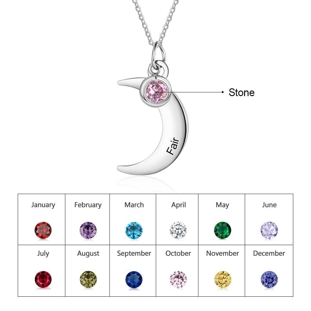 Personalized Stainless Steel Necklace with Customized Name & Moon Birthstone Pendant, Classic Women’s Party Jewelry - Personalized Jewel