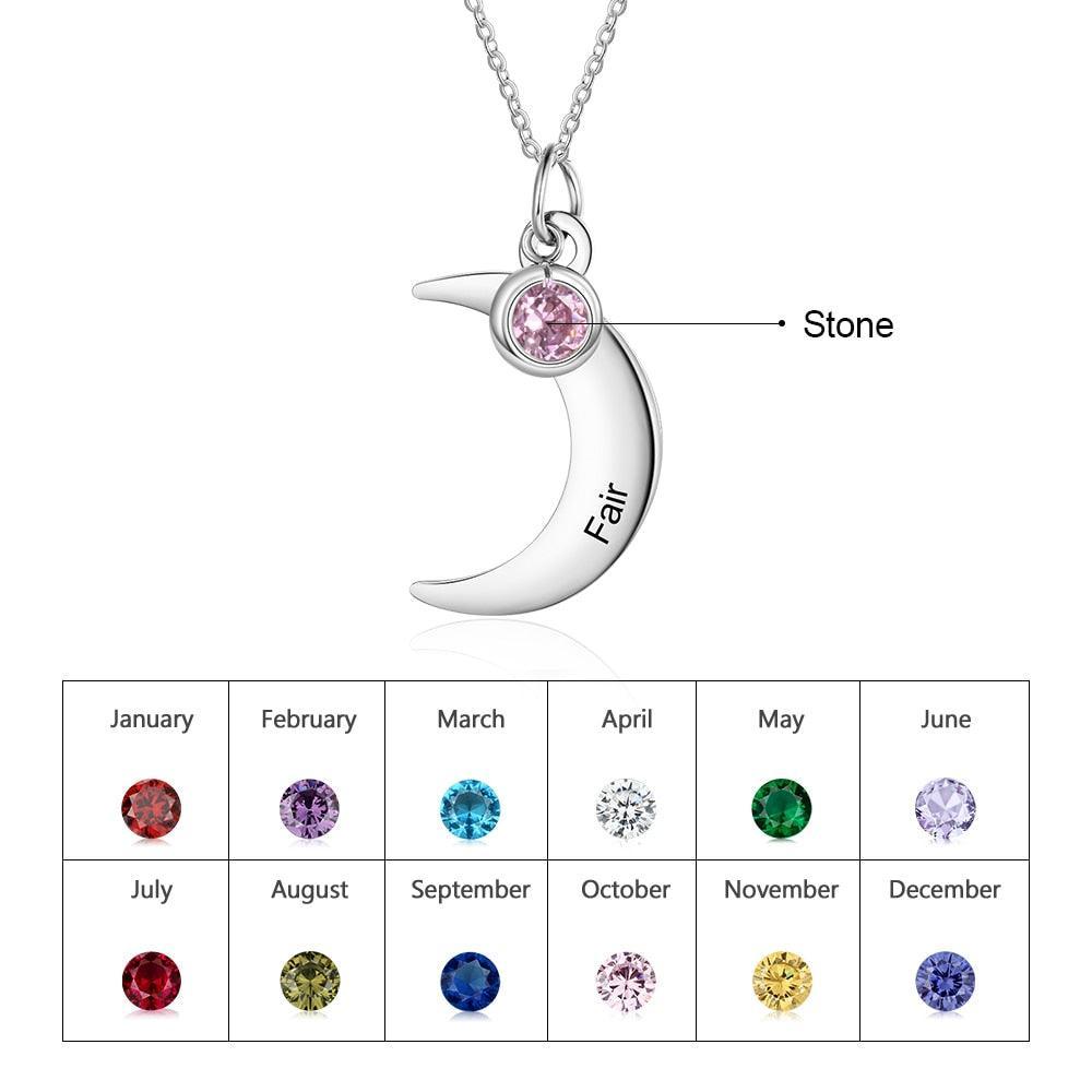 Personalized Stainless Steel Necklace with Customized Name & Moon Birthstone Pendant, Classic Women’s Party Jewelry - Personalized Jewel