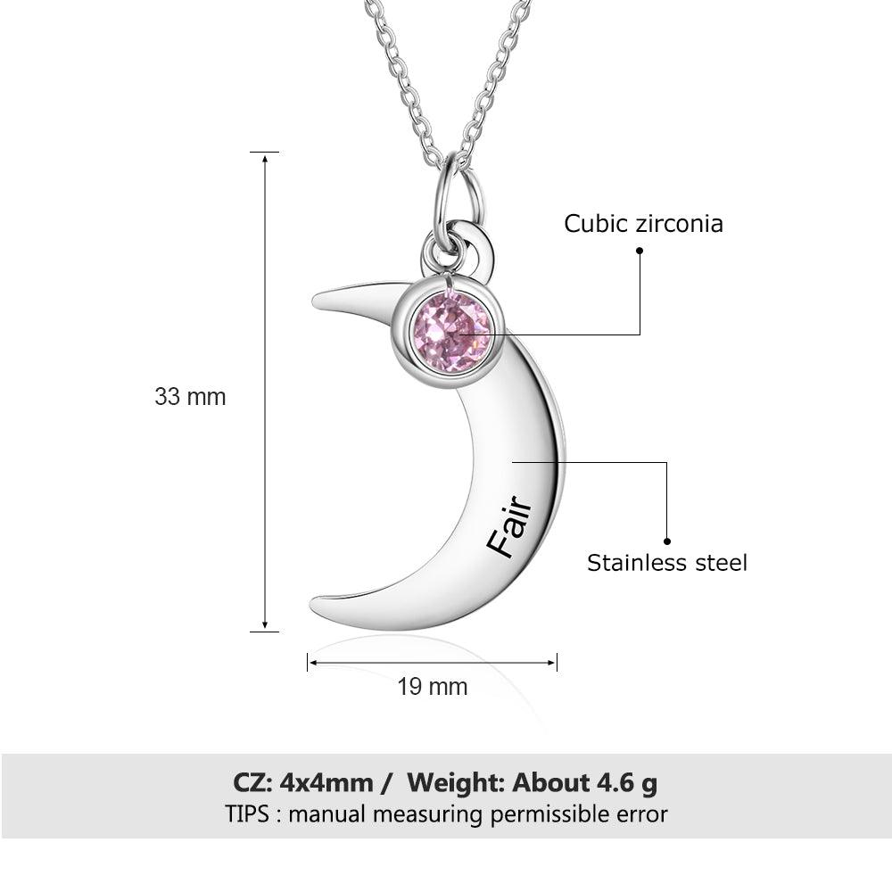 Personalized Stainless Steel Necklace with Customized Name & Moon Birthstone Pendant, Classic Women’s Party Jewelry - Personalized Jewel