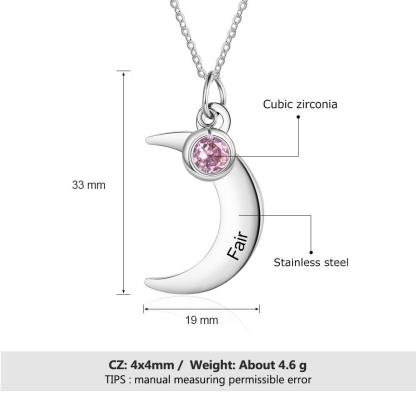 Personalized Stainless Steel Necklace with Customized Name & Moon Birthstone Pendant, Classic Women’s Party Jewelry - Personalized Jewel