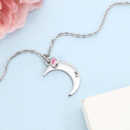 Personalized Stainless Steel Necklace with Customized Name & Moon Birthstone Pendant, Classic Women’s Party Jewelry - Personalized Jewel