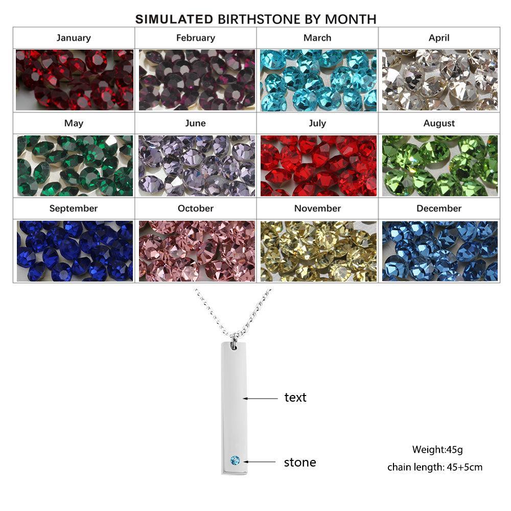 Personalized Stainless Steel Necklace with Engrave Name Bar & Birthstone Pendant - Personalized Jewel