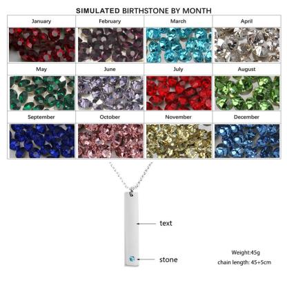 Personalized Stainless Steel Necklace with Engrave Name Bar & Birthstone Pendant - Personalized Jewel
