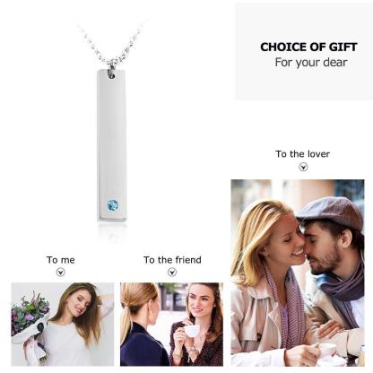 Personalized Stainless Steel Necklace with Engrave Name Bar & Birthstone Pendant - Personalized Jewel