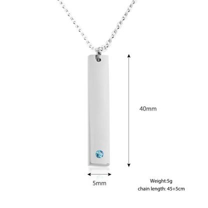 Personalized Stainless Steel Necklace with Engrave Name Bar & Birthstone Pendant - Personalized Jewel