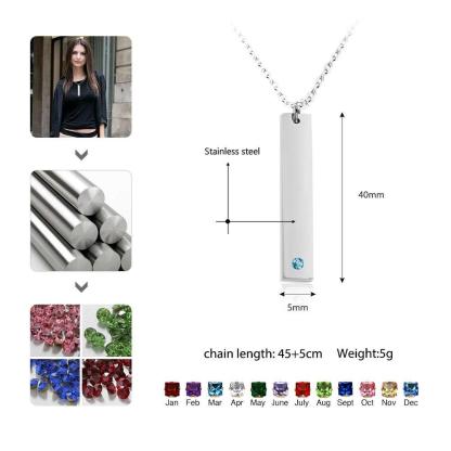 Personalized Stainless Steel Necklace with Engrave Name Bar & Birthstone Pendant - Personalized Jewel
