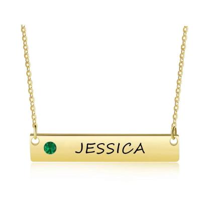 Personalized Stainless Steel Necklace With Engrave Name Plate And Custom Birthstone Pendant, Anniversary Gift - Personalized Jewel