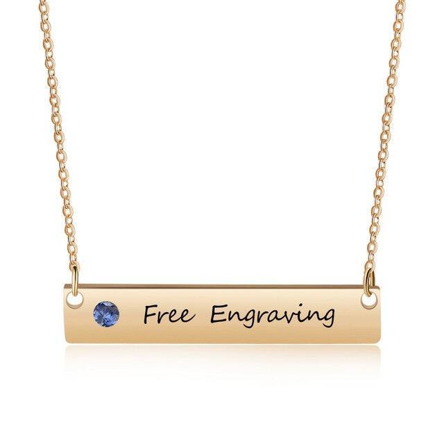 Personalized Stainless Steel Necklace With Engrave Name Plate And Custom Birthstone Pendant, Anniversary Gift - Personalized Jewel