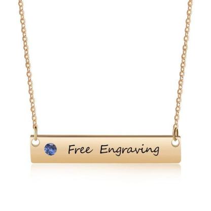 Personalized Stainless Steel Necklace With Engrave Name Plate And Custom Birthstone Pendant, Anniversary Gift - Personalized Jewel