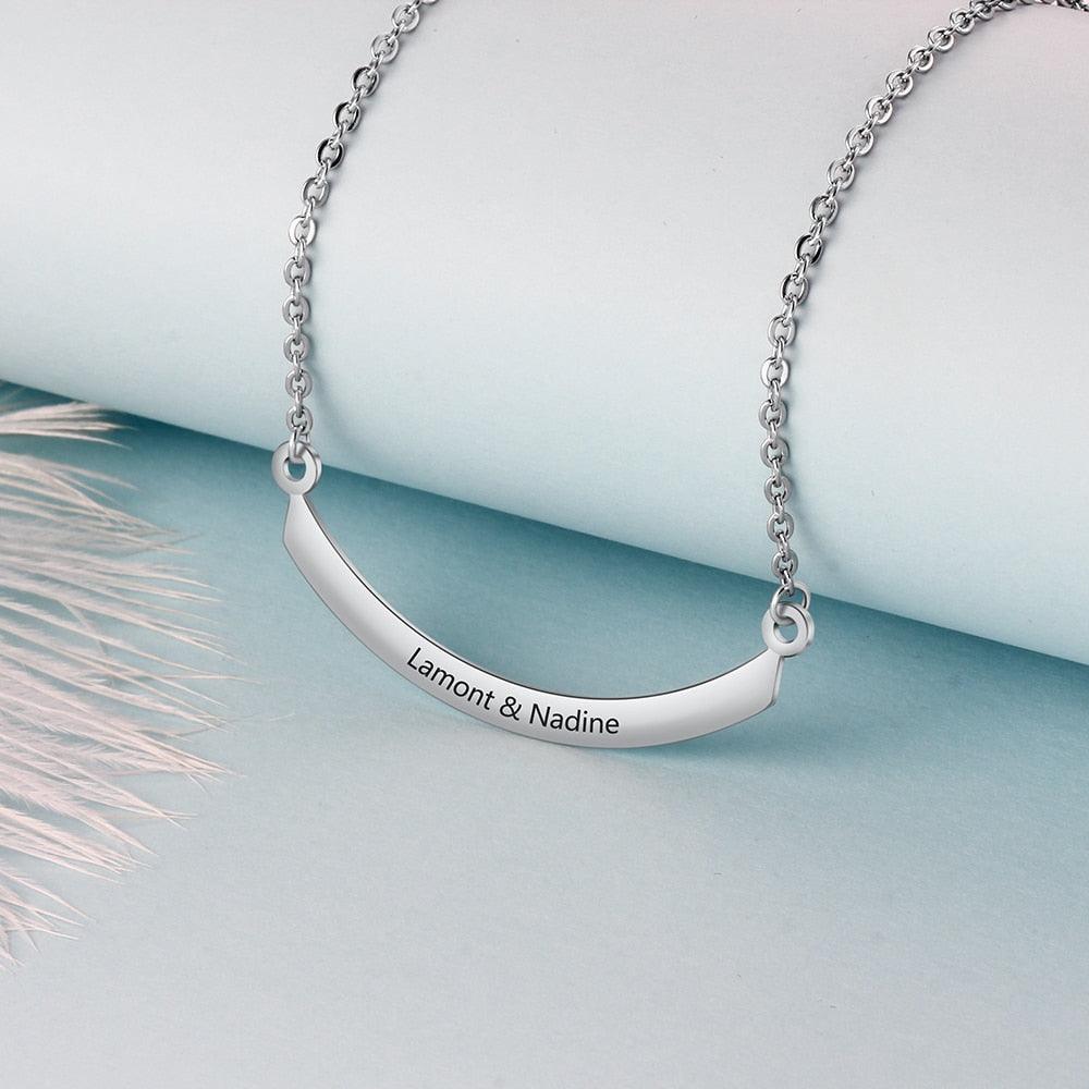 Personalized Stainless Steel Necklace with Semi-Arc Shape Engrave Name Pendant, Trendy Women’s Jewelry Gift - Personalized Jewel