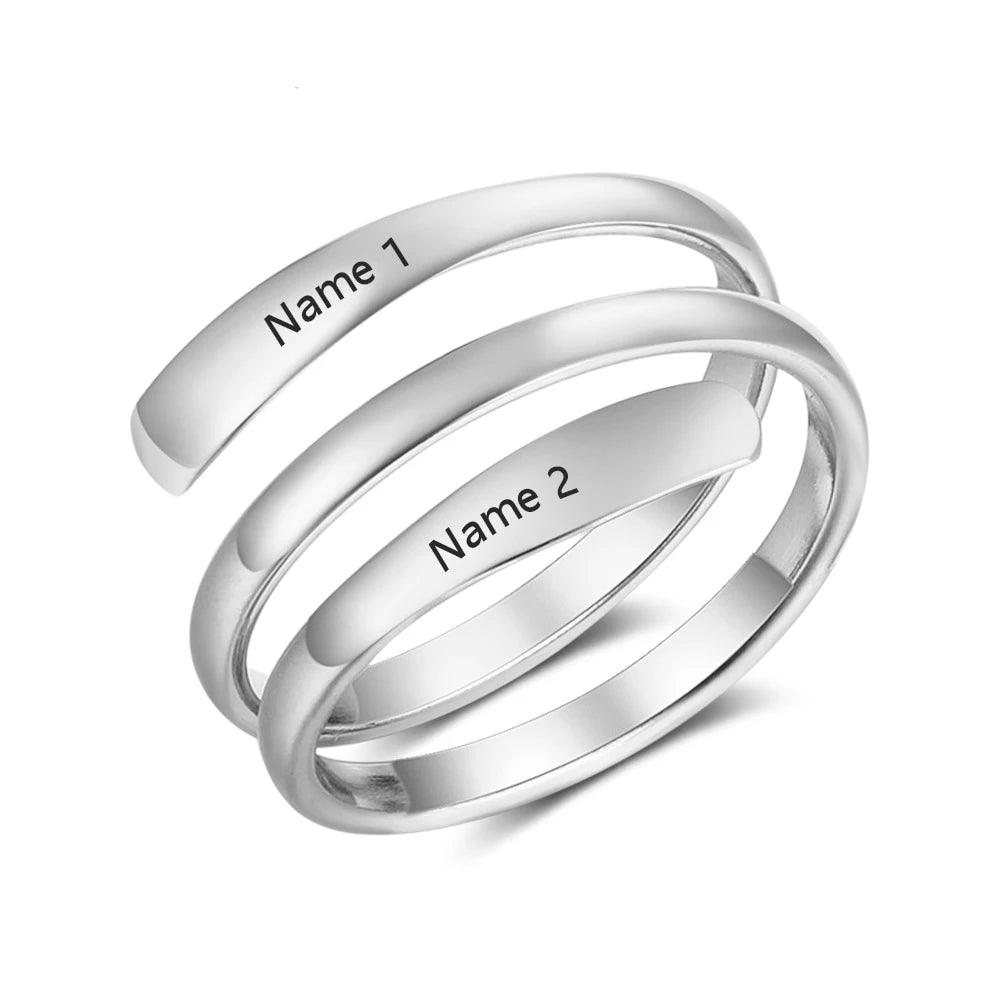 Personalized Stainless Steel Ring - Engrave Two Custom Name - Two Custom Color Adjustable Rings - Gift for Lovers-Personalized Jewels