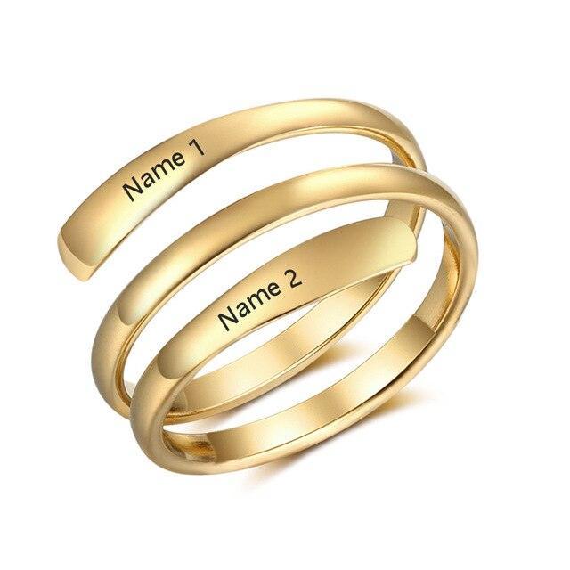 Personalized Stainless Steel Ring - Engrave Two Custom Name - Two Custom Color Adjustable Rings - Gift for Lovers - Personalized Jewel