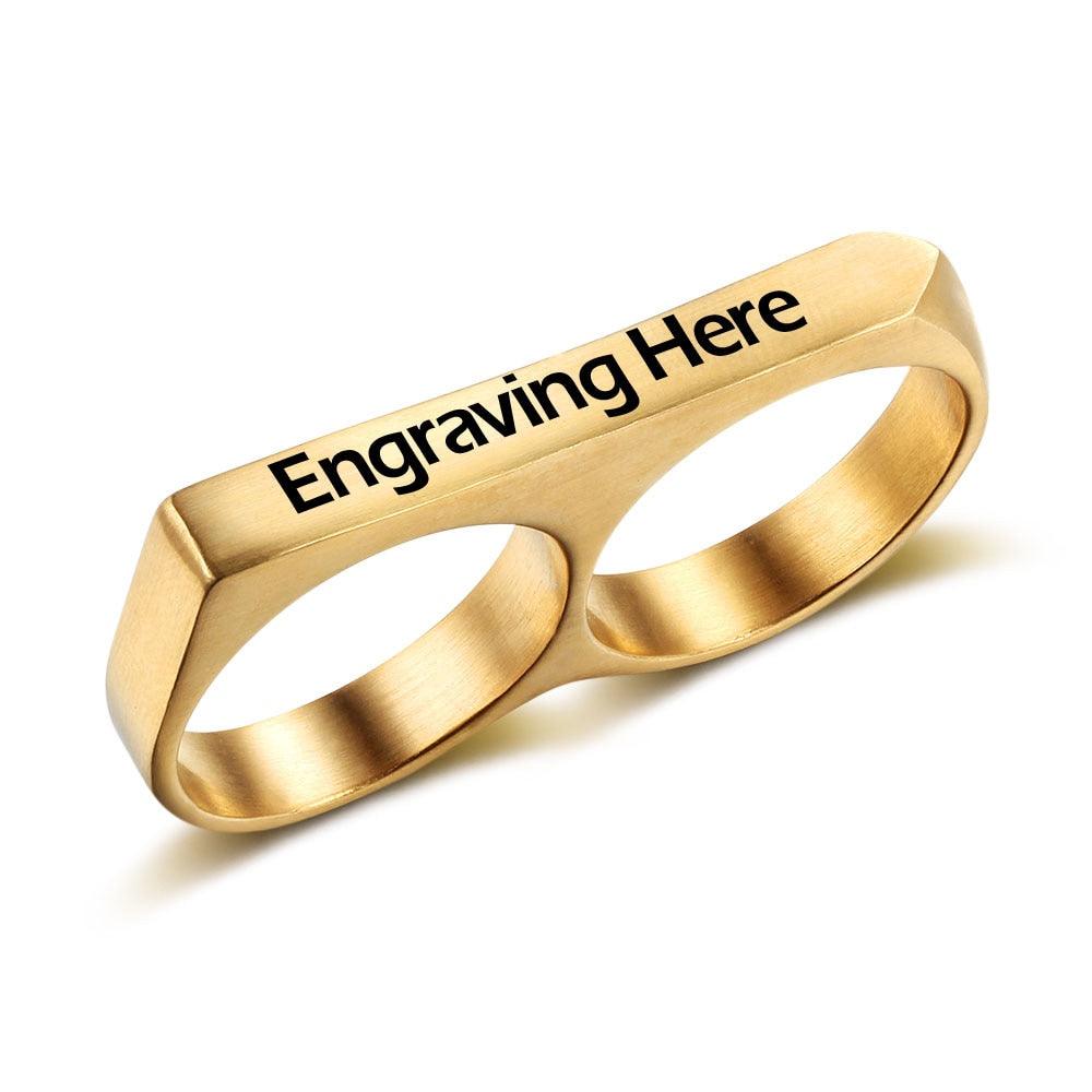Personalized Stainless Steel Ring Fashion Design Two-finger Double Men's Party Ring Male Jewelry - Personalized Jewel
