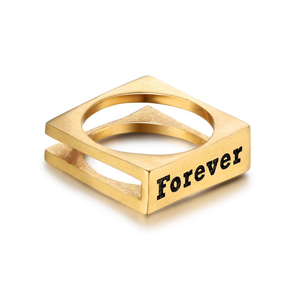 Personalized Stainless Steel Ring - Forever Engraved Jewelry - Square Shape Designed Ring - Customized Gifts - Personalized Jewel