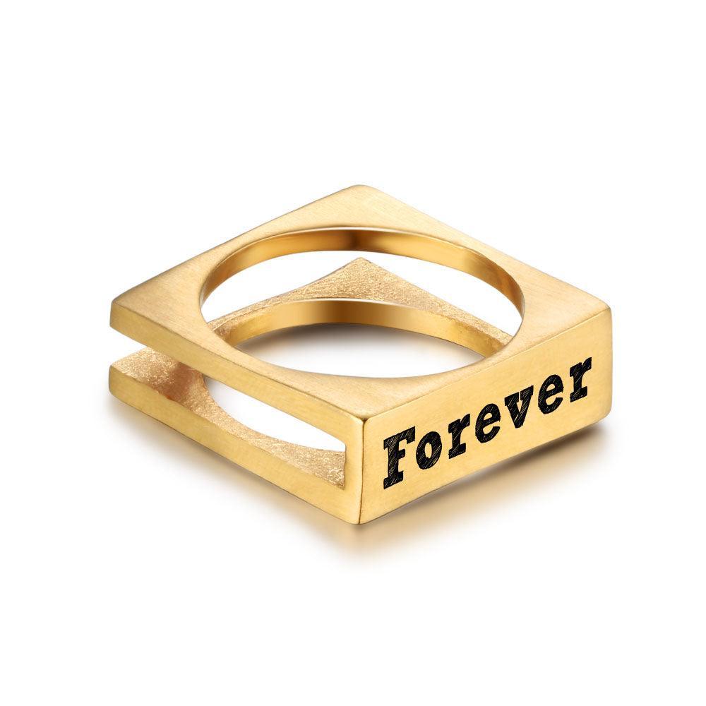 Personalized Stainless Steel Ring - Forever Engraved Jewelry - Square Shape Designed Ring - Customized Gifts - Personalized Jewel