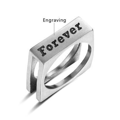 Personalized Stainless Steel Ring - Forever Engraved Jewelry - Square Shape Designed Ring - Customized Gifts - Personalized Jewel