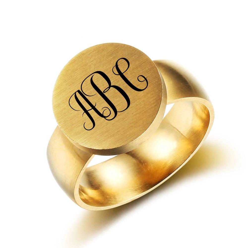 Personalized Stainless Steel Ring - One Custom Name - Circled Monogram Initials - Fashion Jewelry-Personalized Jewels
