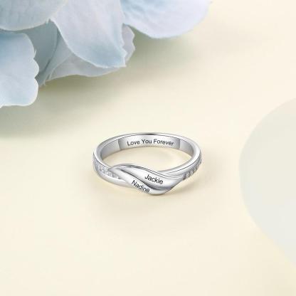 Personalized Stainless-Steel Rings for Women – Engrave 2 Names – Geometric Shape Ring with Zirconia Stones – Trendy Wedding Jewelry  - Personalized Jewel