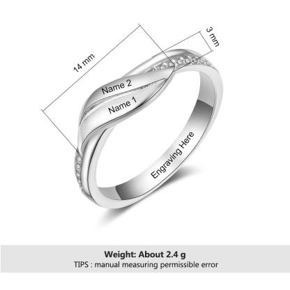 Personalized Stainless-Steel Rings for Women – Engrave 2 Names – Geometric Shape Ring with Zirconia Stones – Trendy Wedding Jewelry  - Personalized Jewel