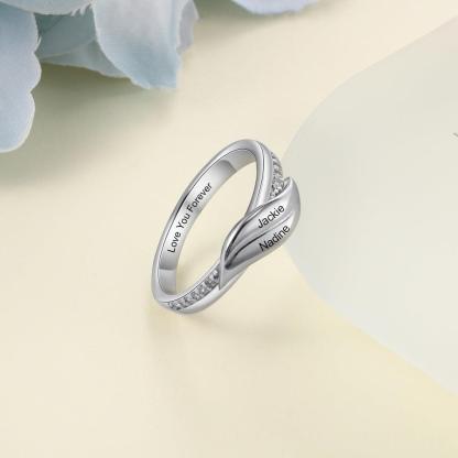 Personalized Stainless-Steel Rings for Women – Engrave 2 Names – Geometric Shape Ring with Zirconia Stones – Trendy Wedding Jewelry  - Personalized Jewel