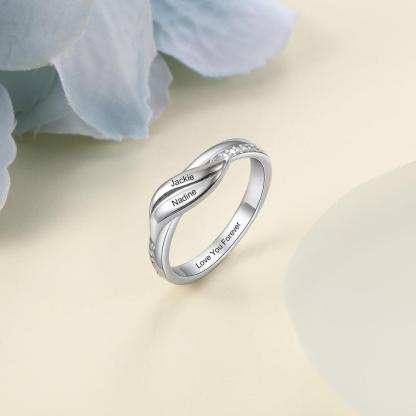 Personalized Stainless-Steel Rings for Women – Engrave 2 Names – Geometric Shape Ring with Zirconia Stones – Trendy Wedding Jewelry  - Personalized Jewel
