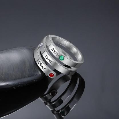 Personalized Stainless Steel Rings for Women - Four Custom Names - Four Custom Birthstones - Personalized Jewel