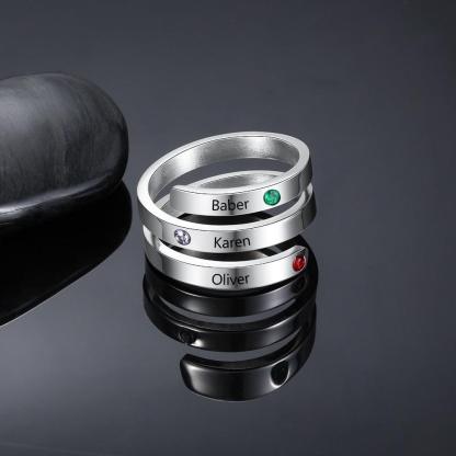Personalized Stainless Steel Rings for Women - Four Custom Names - Four Custom Birthstones - Personalized Jewel
