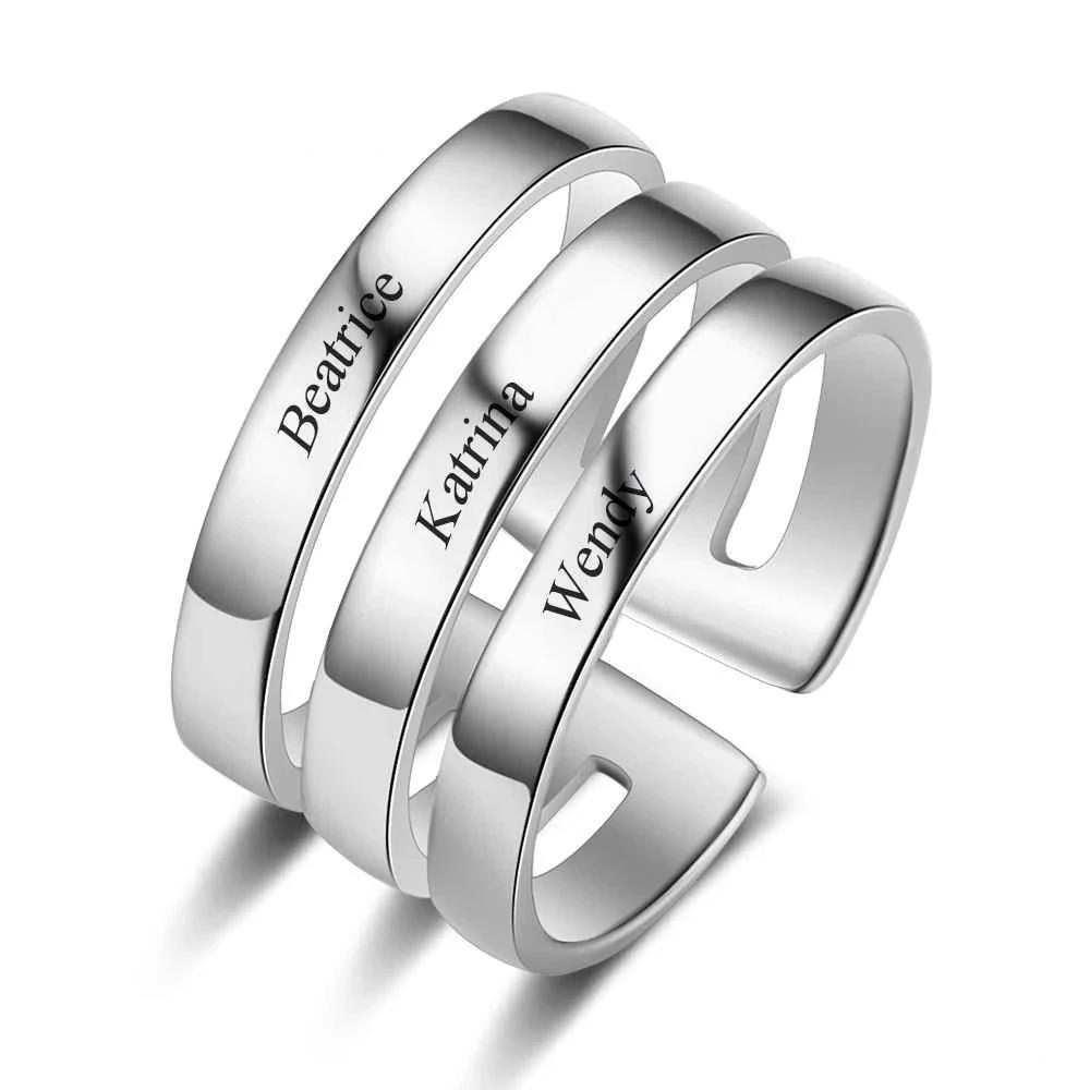 Personalized Stainless Steel Stackable Ring - Engrave Three Custom Name - Customized Family Gift-Personalized Jewels