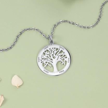 Personalized Stainless Steel Tree Of Life Names Engraved Pendant Necklace, Fashion Jewelry Gift for Mom - Personalized Jewel